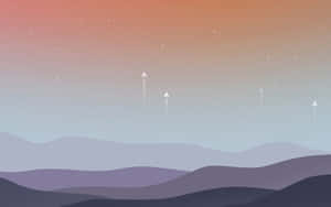 在繁星點點的暮色天空下，紫色山脈的輪廓與向上的箭頭。 — 2880x1800 壁紙