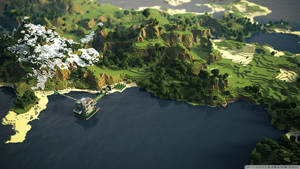 Minecraft島嶼，有雪山、森林和海邊城堡
