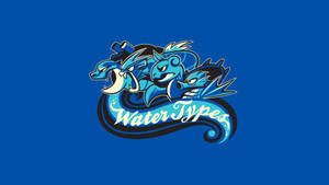 四隻藍色水屬性寶可夢角色，帶有「Water Types」文字的標誌設計。