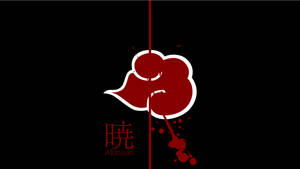 紅色曉雲符號，帶有血跡和日文字，黑色背景。