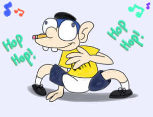 卡通男孩伴隨著音符和「Hop Hop!」文字跳躍。