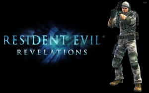在《Resident Evil Revelations》遊戲標誌中瞄準手槍的士兵。