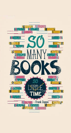 Frank Zappa 的插圖名言「So Many Books So Little Time」，周圍環繞著色彩繽紛的書籍。