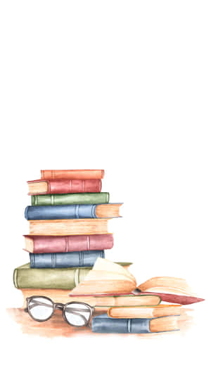 色彩繽紛的書堆，有打開的書和閱讀眼鏡