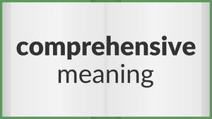 打開的書頁，白色背景上有綠色邊框，粗體黑色文字寫著 comprehensive meaning。