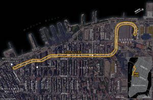 航拍地圖顯示曼哈頓High Line公園路線及主要地點。 — 紐約市 壁紙