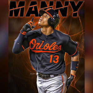 棒球手 Manny Machado 身穿金鶯隊球衣，手指放在嘴唇上慶祝。 — 火影忍者海報 壁紙