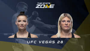 兩位女性UFC拳手身穿黑色上衣，帶有'UFC Vegas 28'和'The Stats Zone'文字。