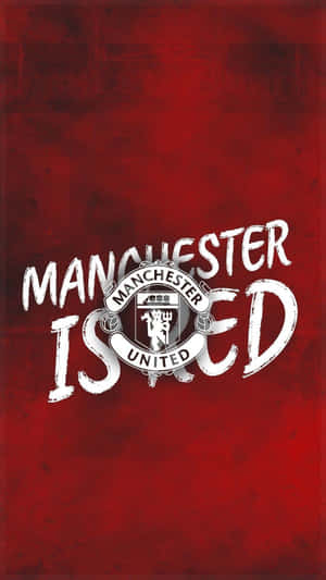 曼聯足球會標誌，紅色背景上寫有 'Manchester Is Red' 文字。