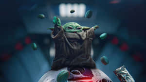 Baby Yoda 喺太空船玩馬卡龍 — 曼達洛人 GIF 壁紙