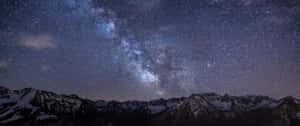 在星空下積雪的山脈，銀河系清晰可見。