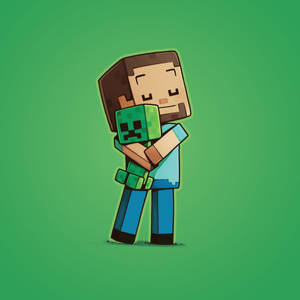 Minecraft玩家在綠色像素藝術風格中擁抱Creeper。