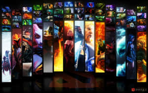 Dota 2英雄肖像在彩色垂直面板中，帶有發光效果。