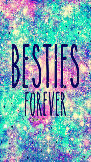 閃爍宇宙背景上的 besties forever 文字。