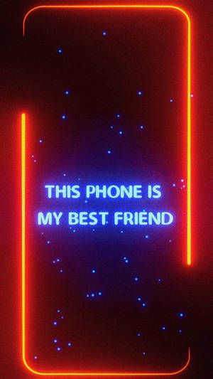 霓虹燈手機輪廓，帶有藍色星星和文字「THIS PHONE IS MY BEST FRIEND」