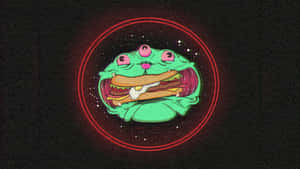 綠色三眼外星人在太空中發光的紅色圓圈內拿著漢堡。 — 貓咪迷因 壁紙