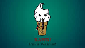 一個卡通雪糕筒，有海象臉和文字 RAWR I'm a Walrus。