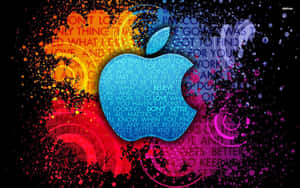 充滿活力的Apple標誌，帶有彩色文字和飛濺效果，在黑色背景上。