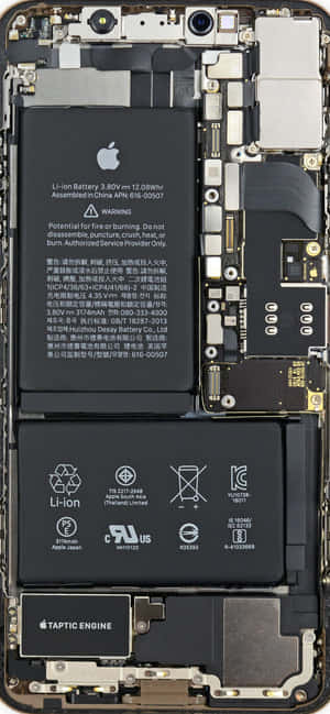 iPhone 內部顯示電池邏輯板和觸覺引擎。