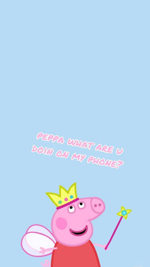 Peppa Pig 穿著仙女服裝，拿著魔法棒，問電話裡有什麼。