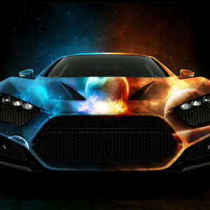 未來主義跑車，帶星系塗裝，星空下