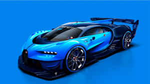 一輛藍黑相間的 Bugatti 超級跑車，採用空氣動力學設計，背景為藍色。 — 汽車 壁紙