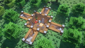 森林中的十字形Minecraft木屋