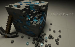 被鎬子擊碎的Minecraft鑽石礦石方塊，碎片散落在地板上。