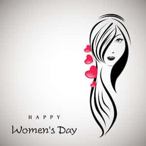 Happy Women's Day 插圖，女性臉龐與頭髮上的紅色心形。