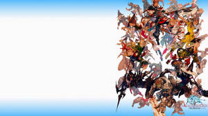 來自《Final Fantasy Brave Exvius》的動漫角色，在藍色漸變背景前擺出動態群體姿勢。