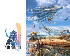 Final Fantasy XII 藝術作品，展示浮空城市和戰士剪影。 — 最終幻想 壁紙