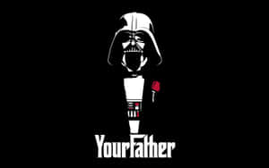 黑武士身穿禮服手持紅玫瑰帶有文字Your Father