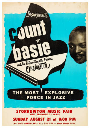 復古爵士音樂會海報，為 Count Basie 及其樂團在 Storrowton Music Fair 演出而設。 — 復古 壁紙