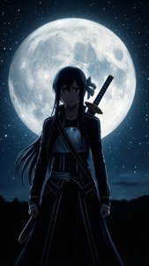 動漫戰士在滿月下、繁星夜空中持刀 — iPhone 5 壁紙