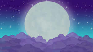 紫色雲層後的大月亮，在繁星點點的夜空中有流星。 — 唯美雲朵動態 壁紙