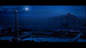 滿月下的巴黎天際線夜景，可見艾菲爾鐵塔和蒙馬特。 — 巴黎 壁紙