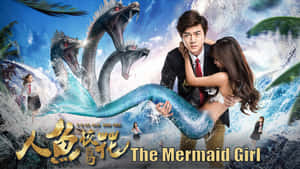 男子擁抱美人魚，三條龍頭從海浪中升起。 — 美人魚 GIF 壁紙