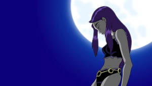 紫髮動漫女孩穿著黑色服裝在夜晚滿月下站立。