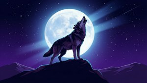 狼在星空下於山頂對著滿月嚎叫