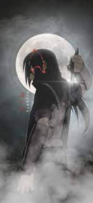 動漫戰士在滿月下霧中手持發光劍。 — 月亮 壁紙