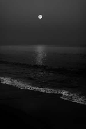 月光反射在平靜的海浪上，夜間沖刷著沙灘。 — 夜晚 GIF 壁紙