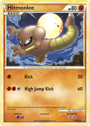 Hitmonlee，一隻踢腿小精靈，喺夜空跳躍，背後有發光月亮。 — 藝術 壁紙