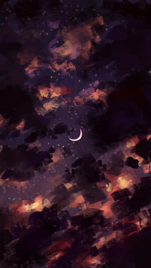 一彎新月在星空夜空的彩色雲層中閃耀。 — 唯美月亮動圖 壁紙