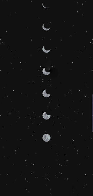 從新月到滿月的月相，背景是繁星點點的夜空。