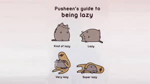 Pusheen 貓咪的四個懶惰姿勢，標籤為「有點懶」、「懶」、「很懶」、「超懶」