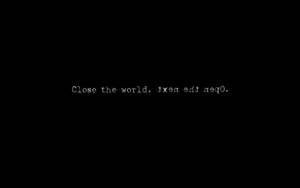 黑色背景上白色打字機風格文字寫著「Close the world then edit neg0。」 — 靚靚動畫 壁紙