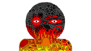 一個超現實的插圖，描繪一個帶有眼睛和珊瑚狀生長物的頭部。