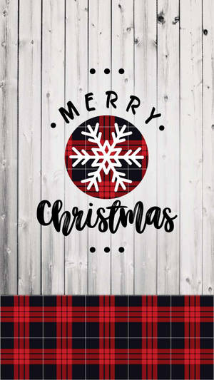 格子圖案上的雪花與Merry Christmas文字，木質背景