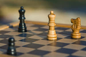 陽光下格仔棋盤上嘅木製國際象棋棋子。 — 國際象棋 壁紙
