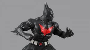 Batman Beyond 雕像身穿黑紅戰衣，擺出英雄姿勢。 — 蝙蝠俠 2022 壁紙